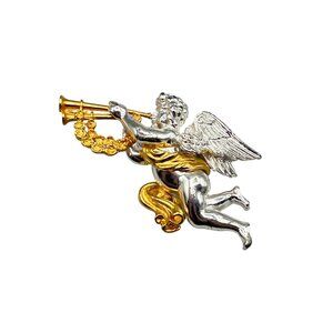 Vintage Signed SI Angel Trumpet Pin Brooch Silver & Gold Tone Smithsonian Museum